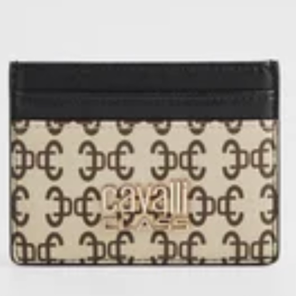 Cavalli Class Beige and Black Monogram Card Holder